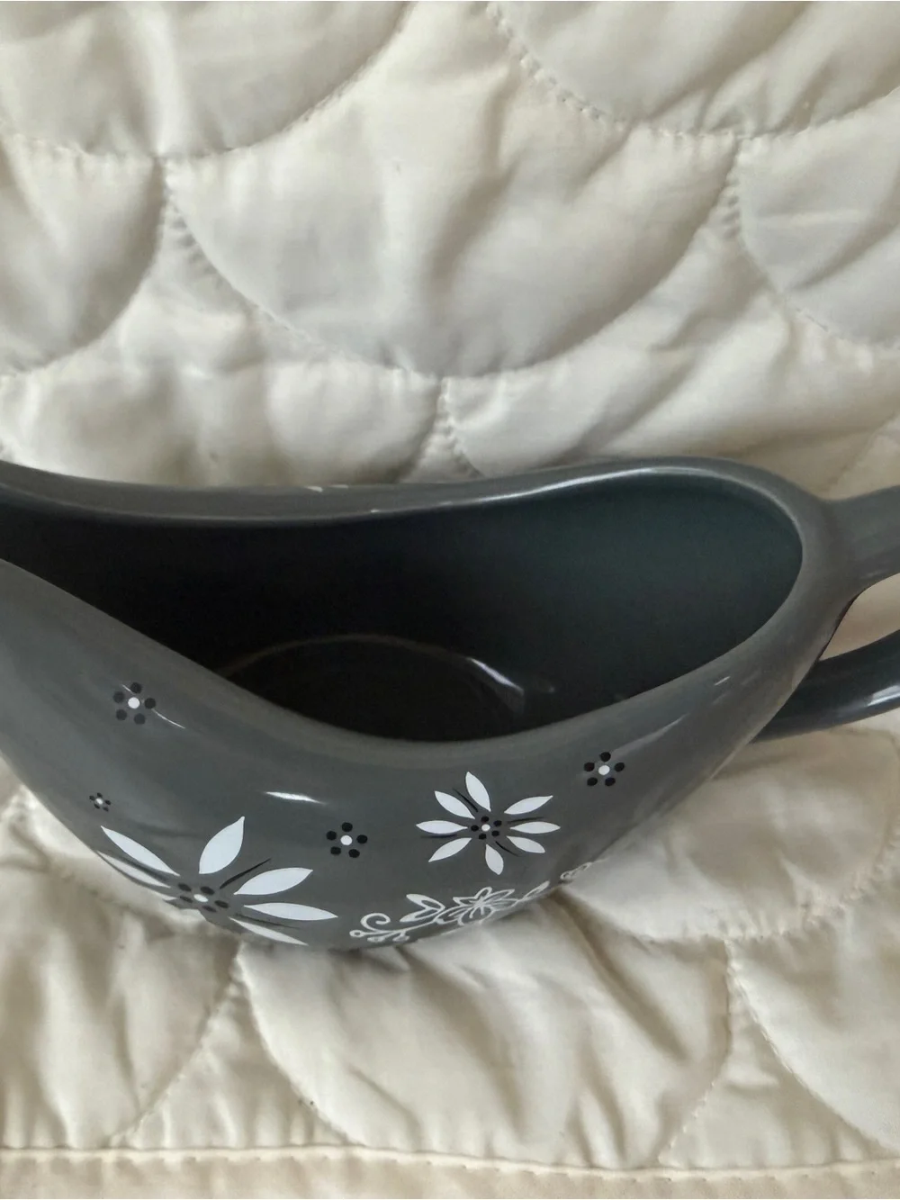 Gray Floral Ceramic Gravy Boat